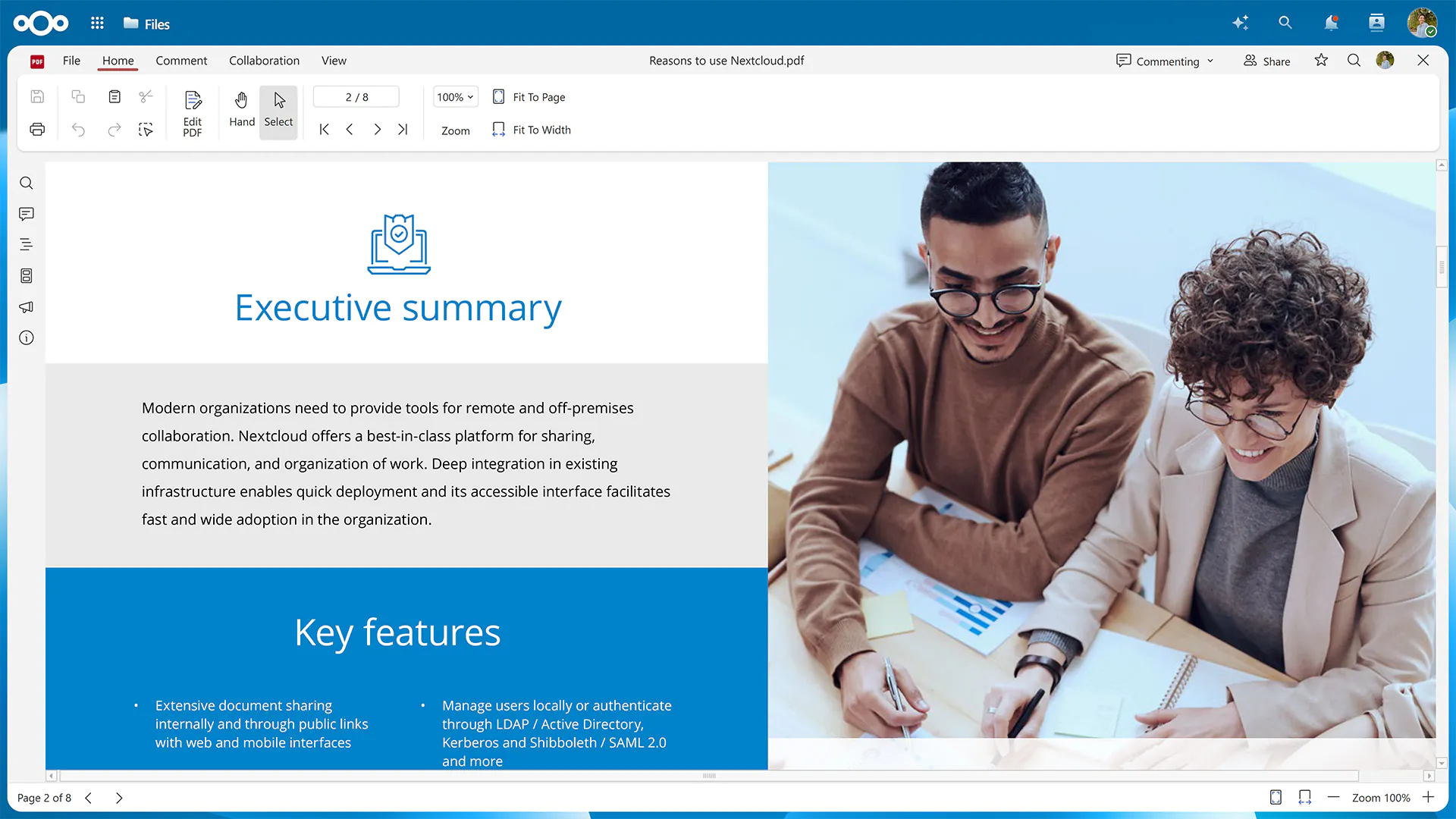 plataforma de colaboración empresarial Nextcloud Hub 26 Spring con control del dato